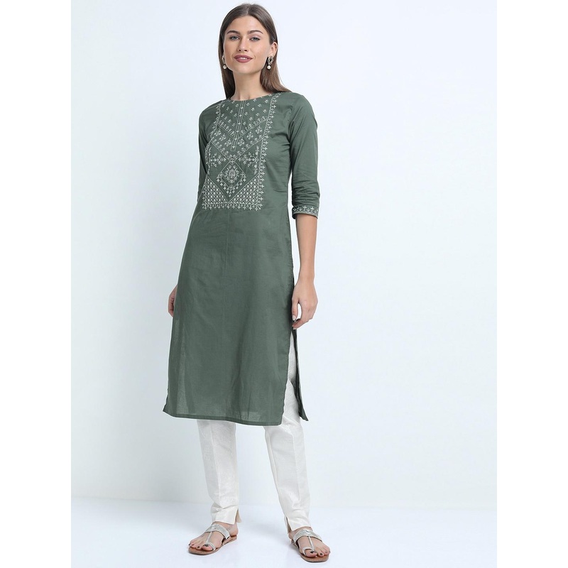 Vishudh Women Green Ethnic Motifs Yoke Design Kurta