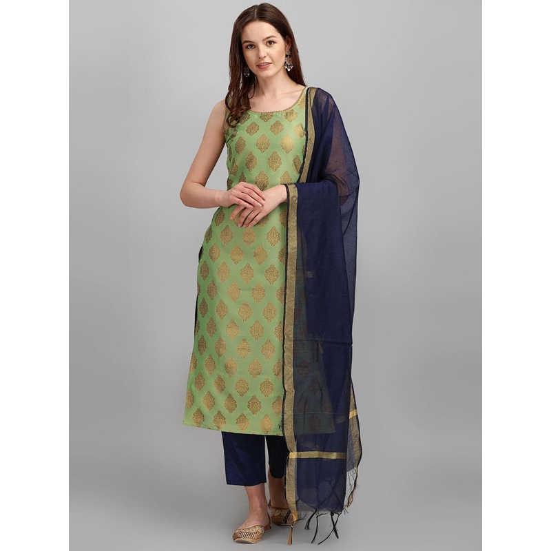 VredeVogel Ethnic Motifs Woven Design Sleeveless Zari Kurta With Trousers & Dupatta