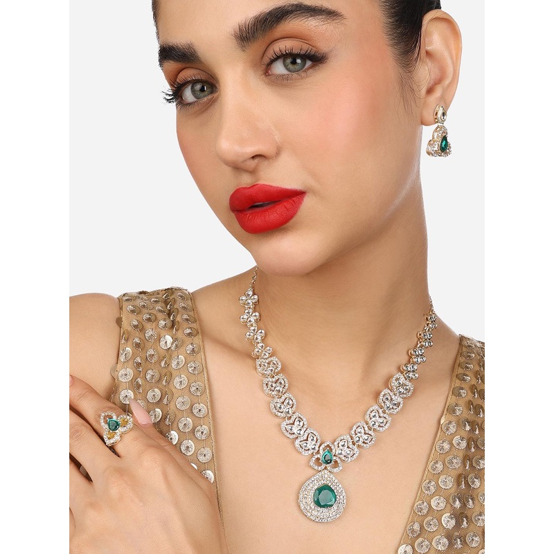 Zaveri Pearls Gold-Plated Austrian Diamond & Kundan Studded Jewellery Set