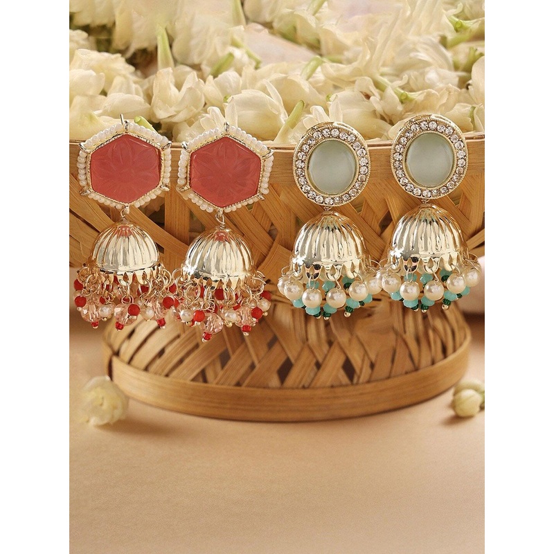 Zaveri Pearls Set Of 2 Gold Plated American Diamond Studded Jhumkas