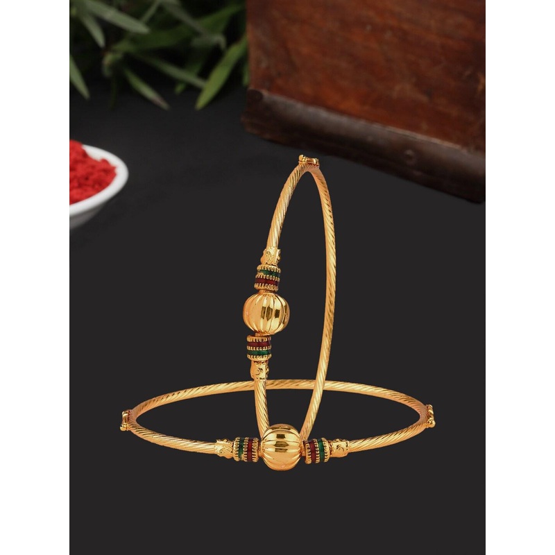 ZENEME Set Of 2Gold Plated Beadded Bangle