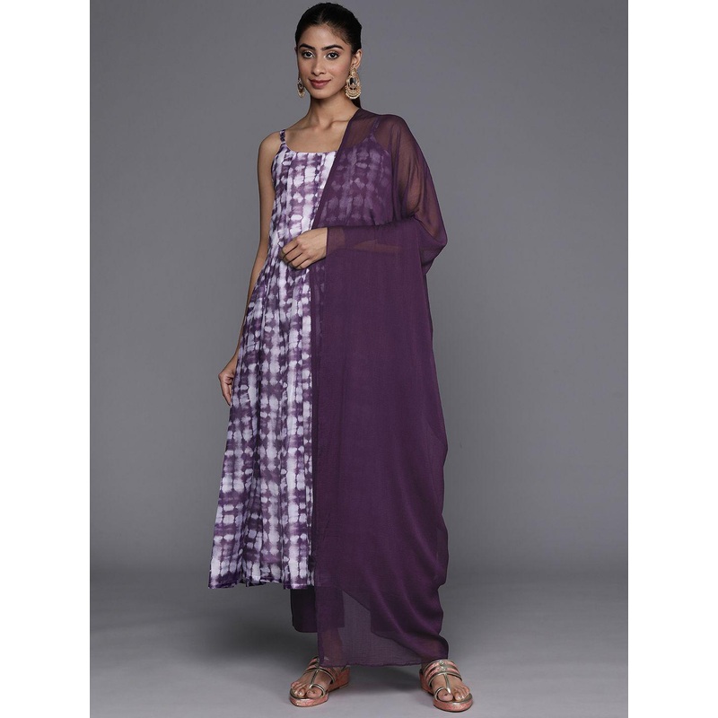 all about you Geometric Printed Chanderi Silk A-Line Kurta With Trousers & Dupatta