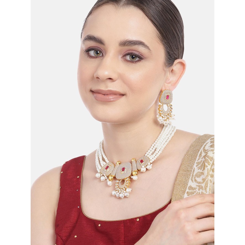 Anouk Gold-Plated AD & Pearl Jewellery Set