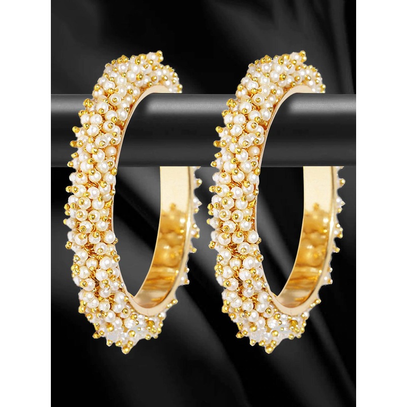 Anouk Set Of 2 Gold-Plated & Beads-Studded Bangles