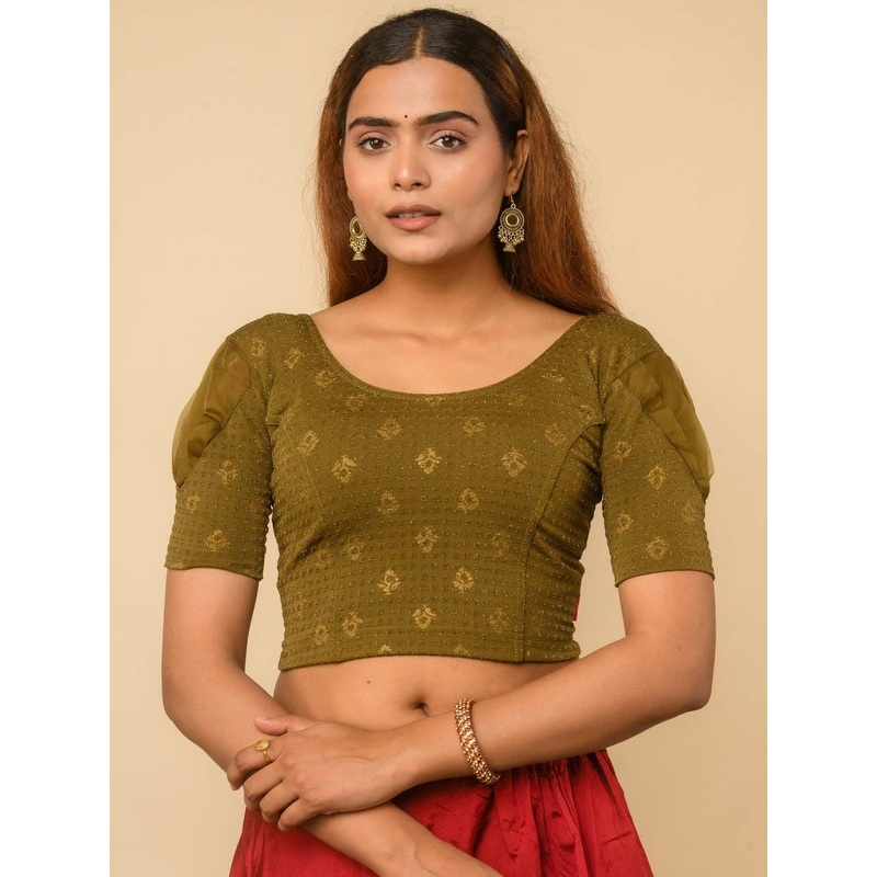 Bindigasm’s Advi Embellished Stretchable Jacquard Organza Saree Blouse