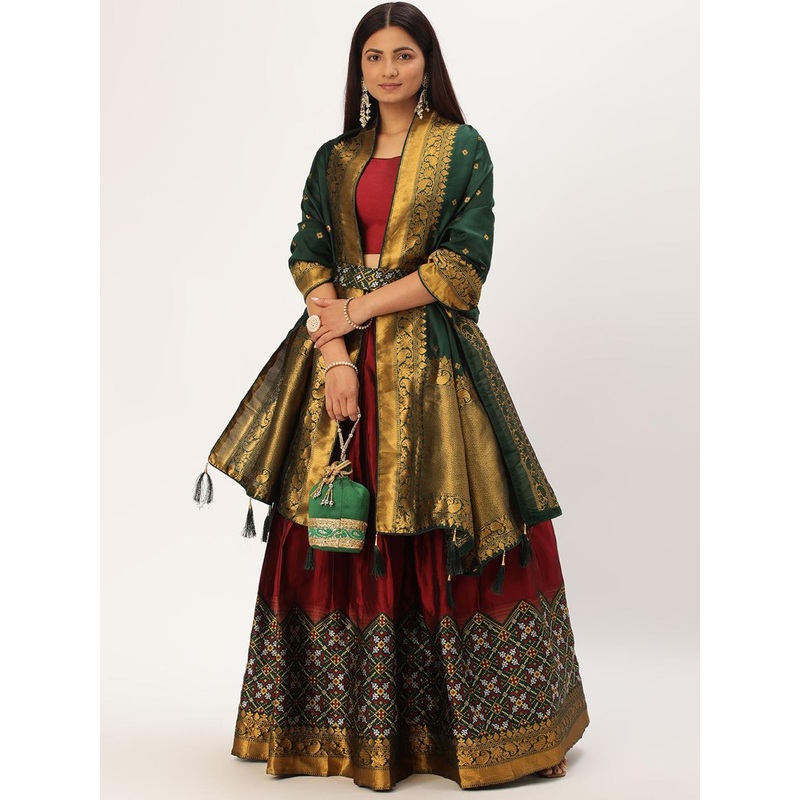 DIVASTRI Woven Design Silk Semi-Stitched Lehenga & Unstitched Blouse With Dupatta