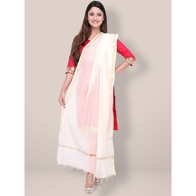 Dupatta Bazaar Tasselled Border Silk Dupatta With Zari