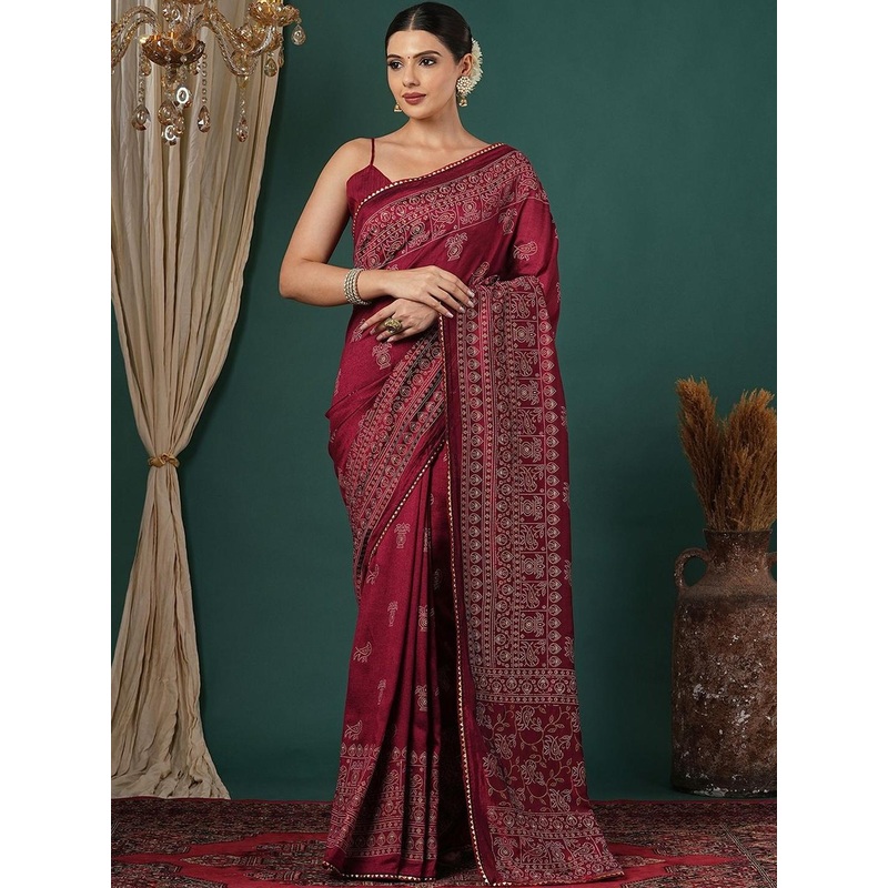 HERE&NOW Ethnic Motifs Embroidered Saree With Unstiched Blouse Piece