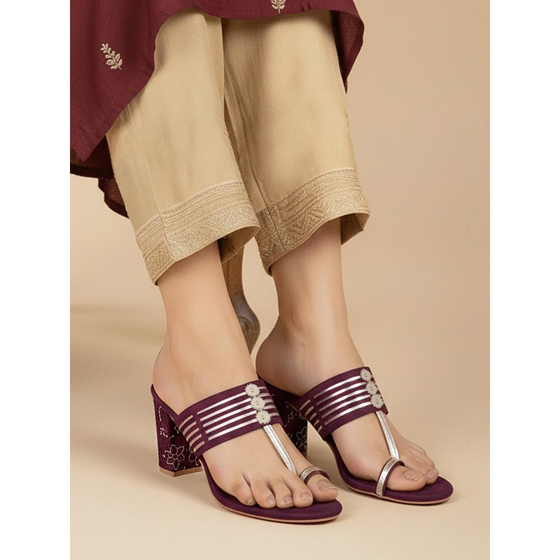 House of Pataudi Ethnic Embellished Block Heels