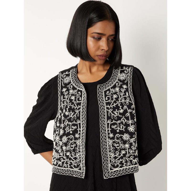 max Geometric Crop Tailored Jacket With Embroidered