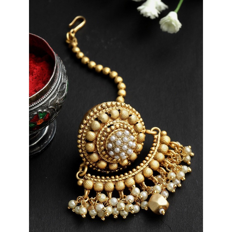 PANASH Gold-Plated Pearls Borla Maang Tikka