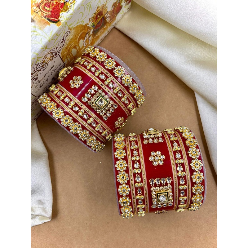 Wedding Chuda by Hitesh Bangles Set Of 10 Artificial Stones Studded And Beaded Bangles