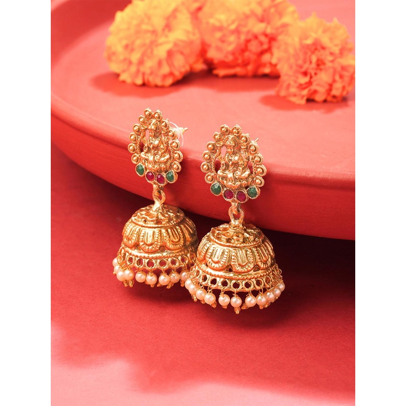 Yellow Chimes Gold Plated Pearl Hanging Dome Designed Traditional Jhumka Earrings