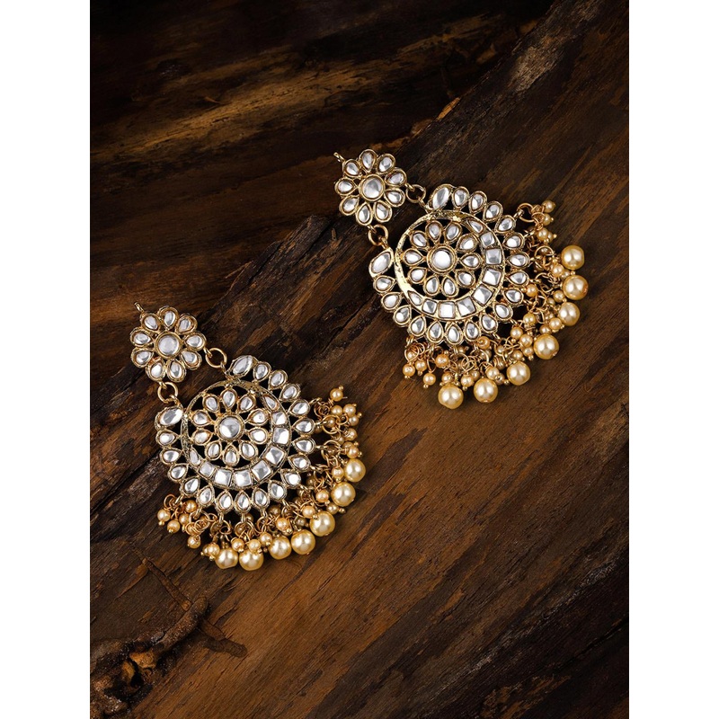 Zaveri Pearls Gold-Toned Kundan Studded Circular Chandbalis