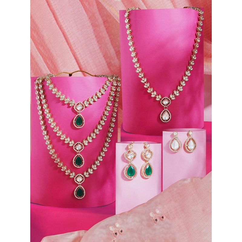 Zaveri Pearls Set Of 2 Gold-Plated Stone-Studded Jewellery Set