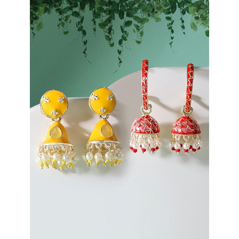 Zaveri Pearls Women Yellow 2 Contemporary Jhumkas Earrings