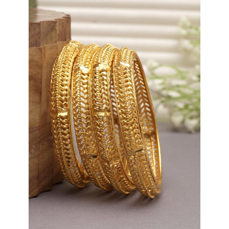 ZENEME Set Of 4 Gold-Plated Textured Bangles