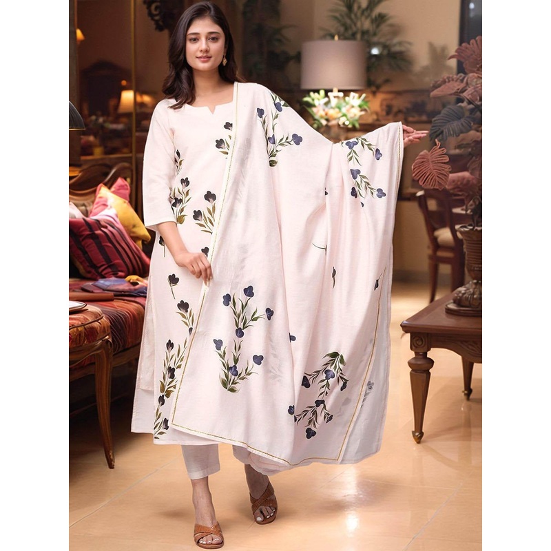 Aaghnya Women Floral Print Regular Kurta with Trousers & With Dupatta
