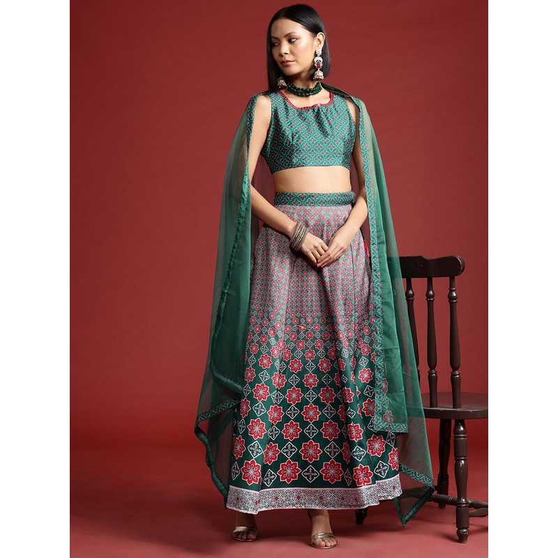 all about you Printed Mirror Work Ready to Wear Lehenga & Blouse With Dupatta