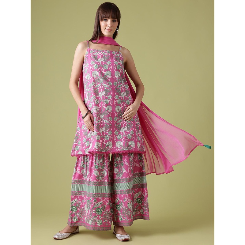 Anouk Ethnic Motifs Printed Lace Inserts Kurta with Sharara & Dupatta