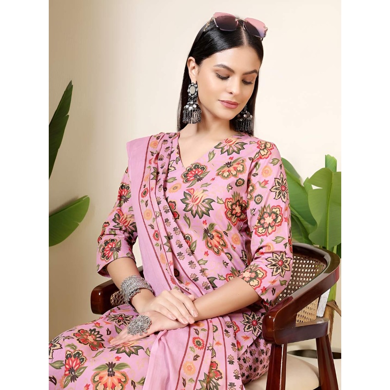 Anouk Rustic Women Floral Printed Regular Pure Cotton Kurta with Trousers & Dupatta