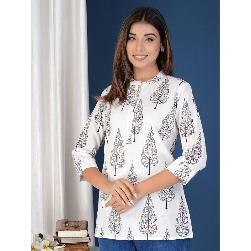 BAESD Ethnic Motif Printed Mandarin Collar Top