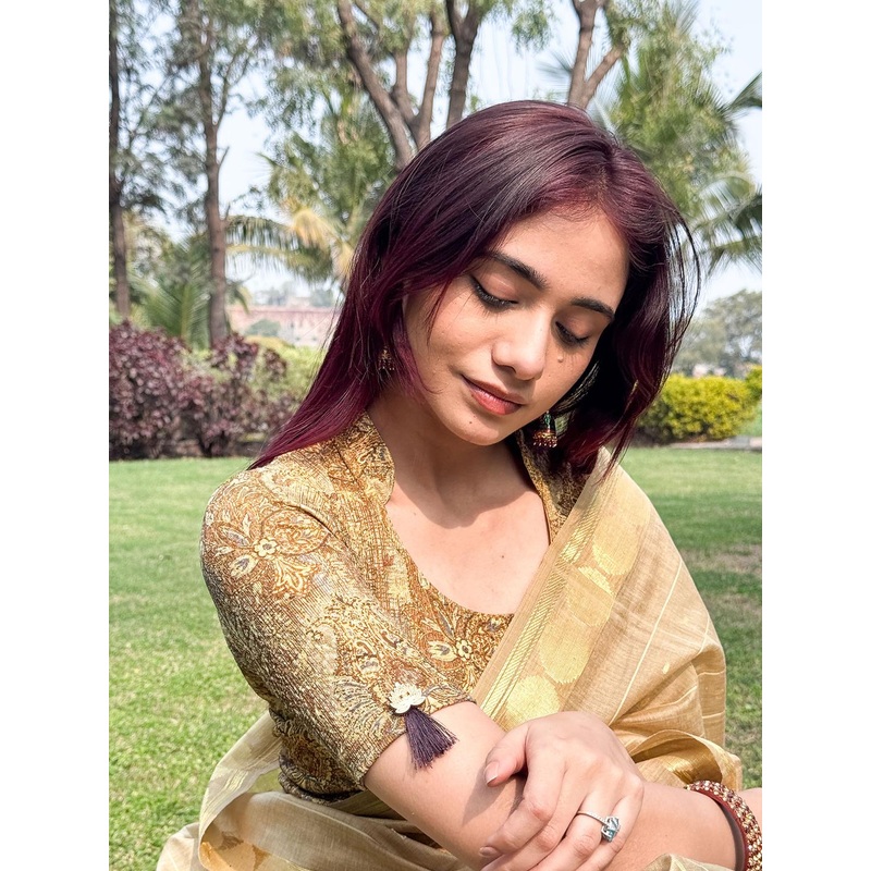 Bindigasm’s Advi  Printed  High Neck Collar Tassel Stretchable Slip On Blouse