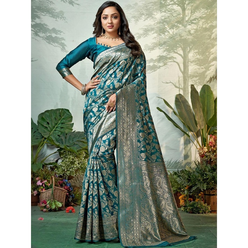 DIVASTRI Paisley Woven Design Zari Banarasi Saree