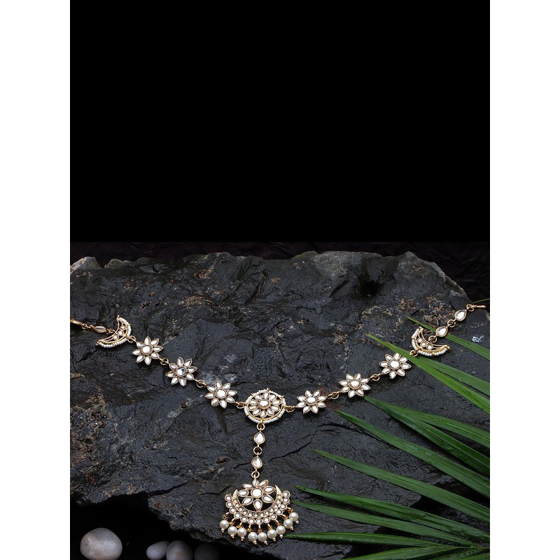 JYONA Gold-Plated Pearls Beaded Matha Patti Head Jewellery