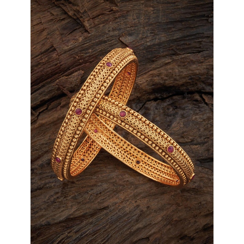 Kushal’s Fashion Jewellery Set Of 2 Gold Plated Stones Studded Ethnic Antique Bangles