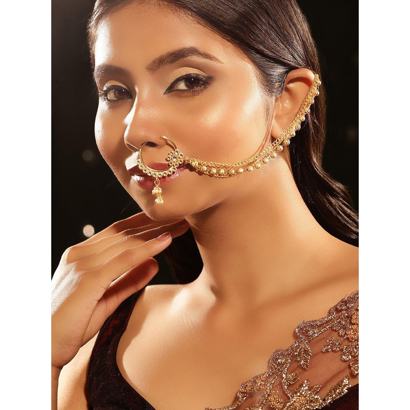 Priyaasi Gold Plated Kundan Ring Nosepin