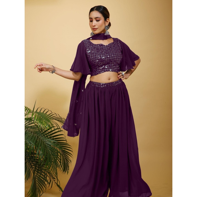 SANCIA Embellished Georgette Co-Ords with Dupatta