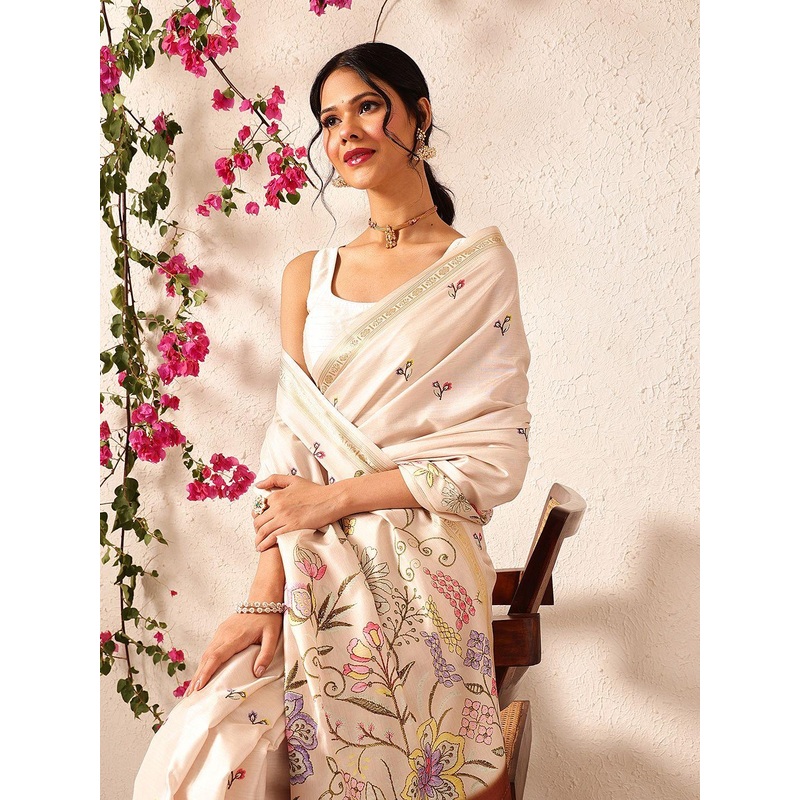 Silk Land Tussar Color Soft Silk Floral Digital Printed Saree