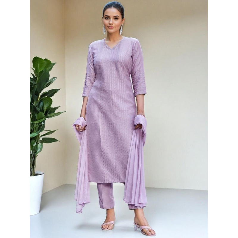 SZN Women Woven Design Embroidered Silk Kurta with Trousers & Dupatta