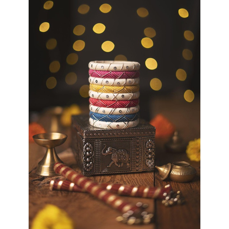 Taasha Craft Set Of 9 Thread Work & Sequence Bangles