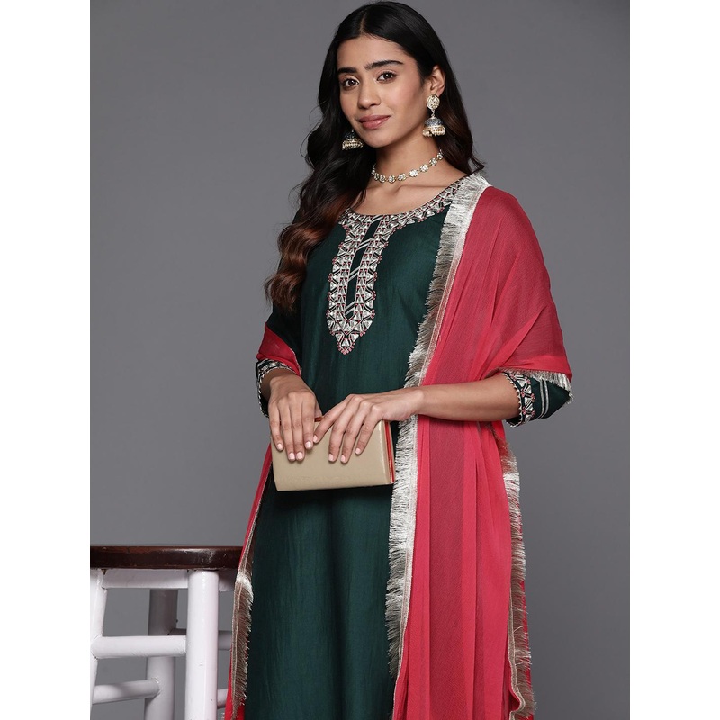 Varanga Embroidered Regular Gotta Patti Kurta with Trousers & Dupatta