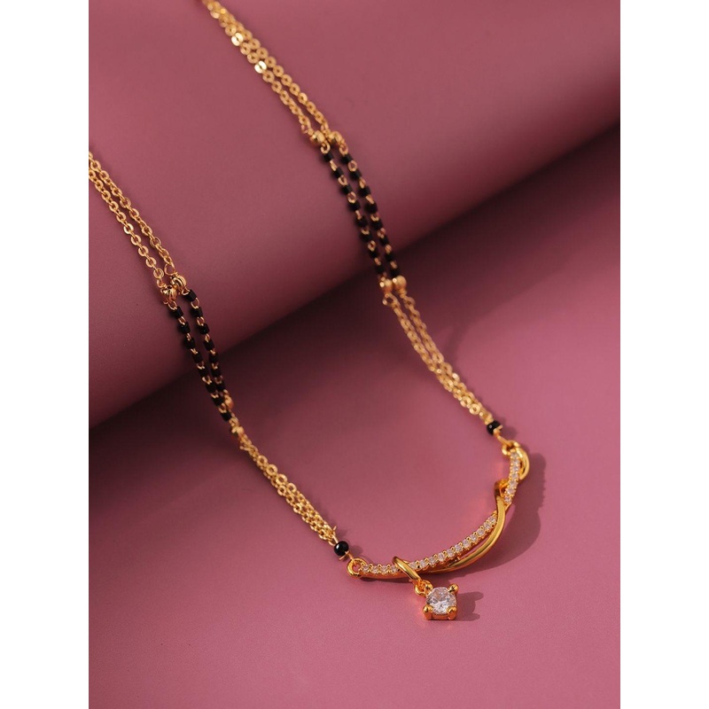 Voylla Gold-Plated American Diamond Studded & Beaded Essentials Forever Yours Mangalsutra