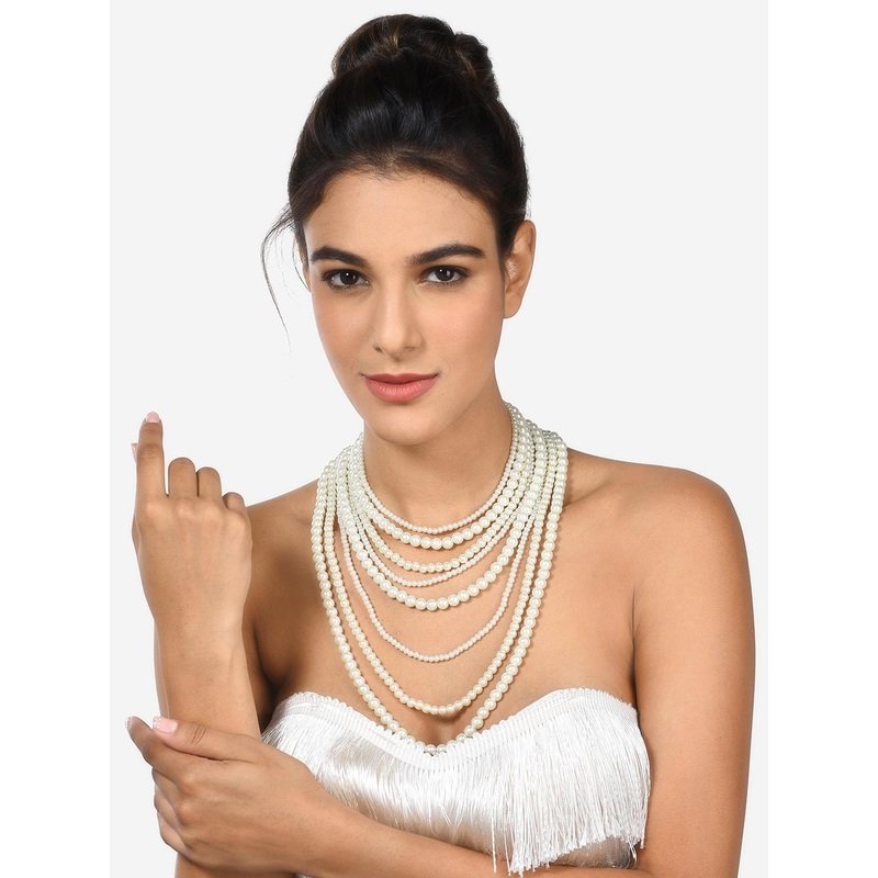 Zaveri Pearls White Gold-Plated Pearls Layered Necklace
