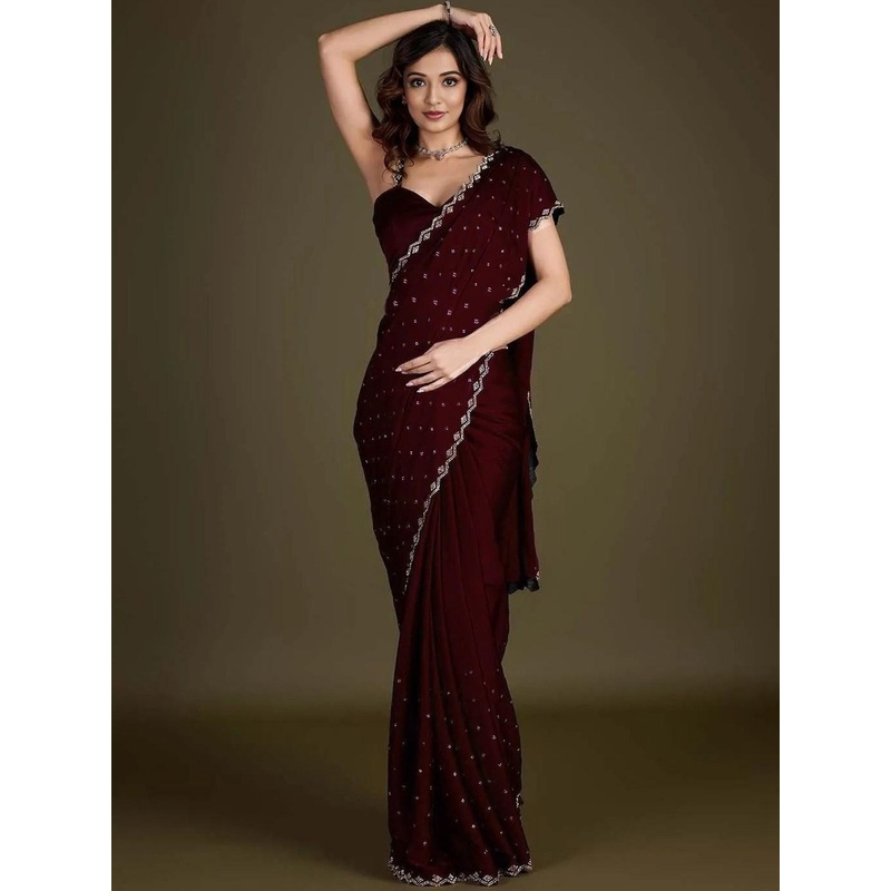 ANJANI TEXTILE Embellished Beads and Stones Tissue Saree