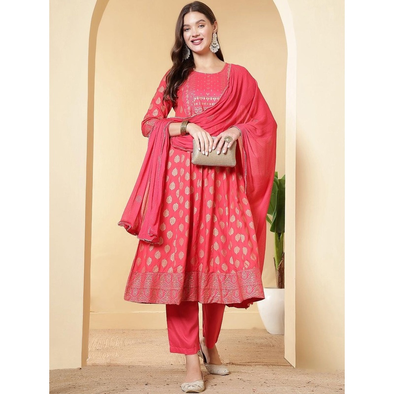Anouk Rustic  Women Ethnic Motifs Printed Panelled Kurta with Trousers & With Dupatta