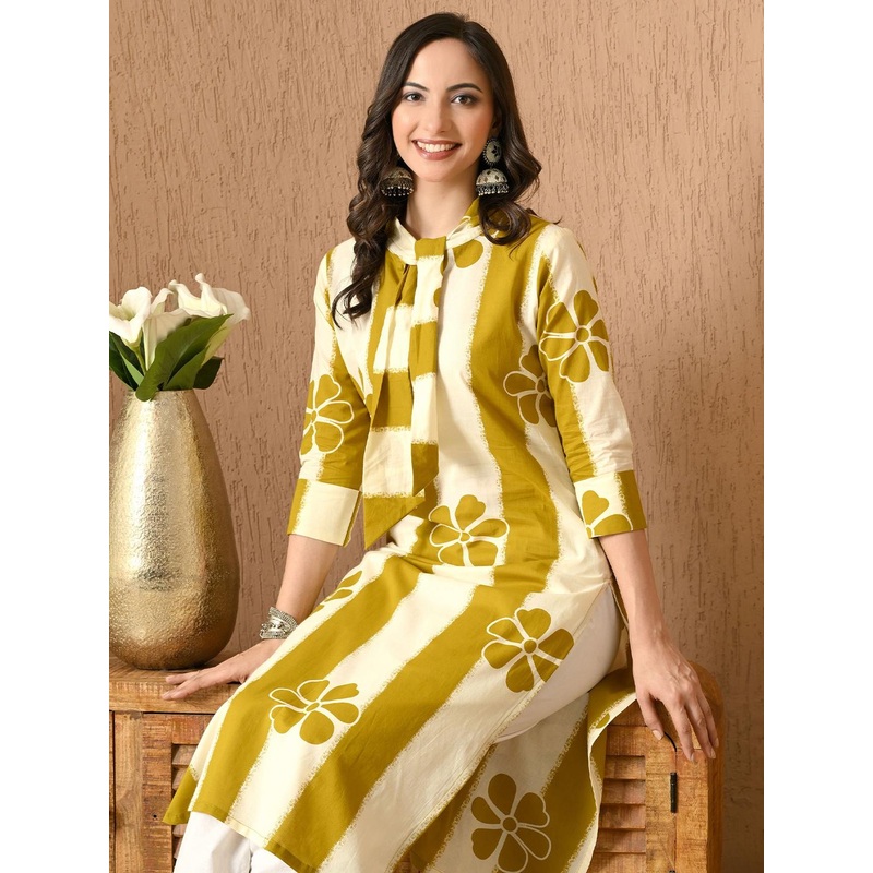Anouk Rustic Women Floral Printed Festive Cotton Straight Kurta