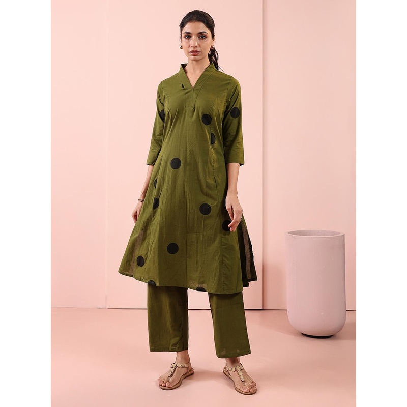 Anouk Rustic Women Geometric Printed Cotton A-Line Kurta with Palazzos