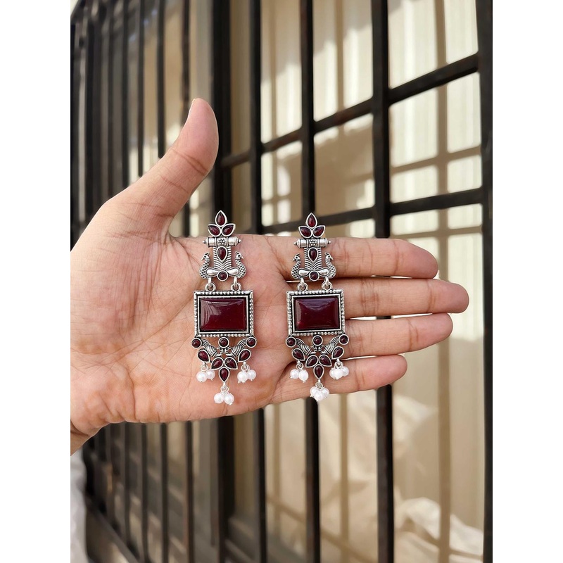 Anouk Set Of 2 Gold-Plated Artificial Stones Studded And Beaded Contemporary Drop Earrings