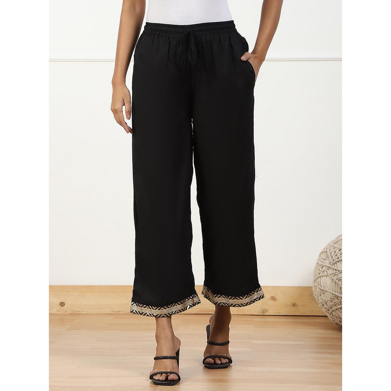 Biba Women Ethnic Solid Knitted Palazzos