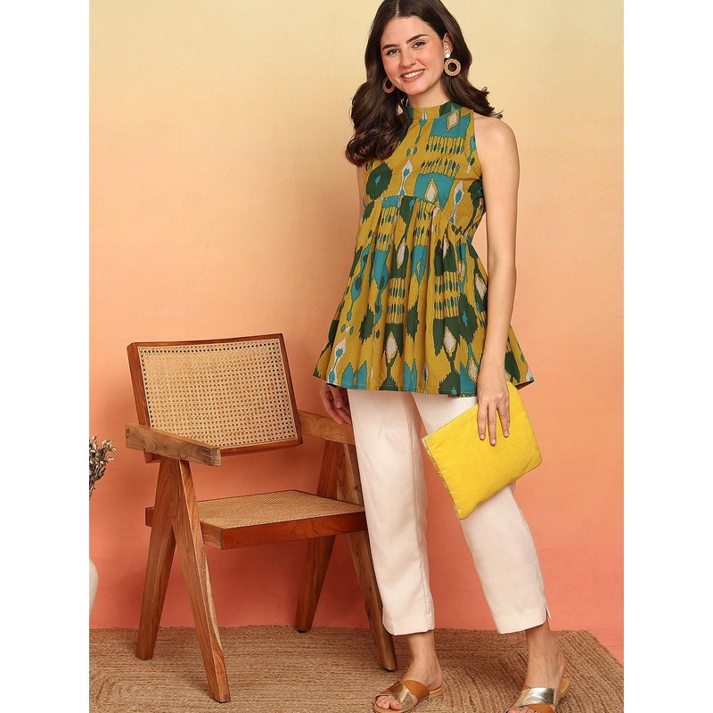 GULMEHAK Women Geometric Printed Sleeveless Cotton Tunic