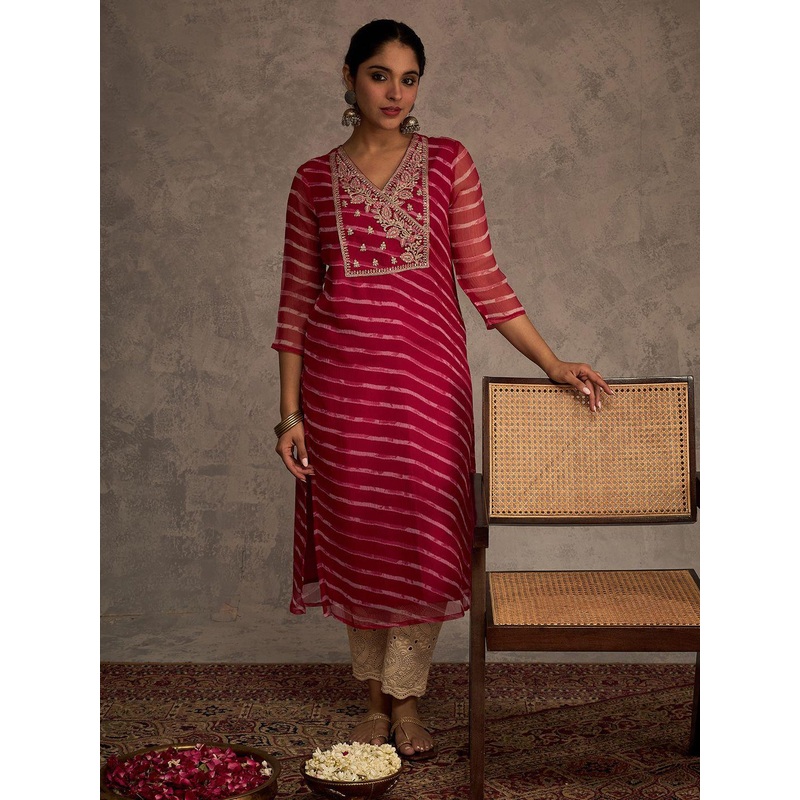 Indo Era Women Leheriya Printed Screen Print Festive Straight Kurta