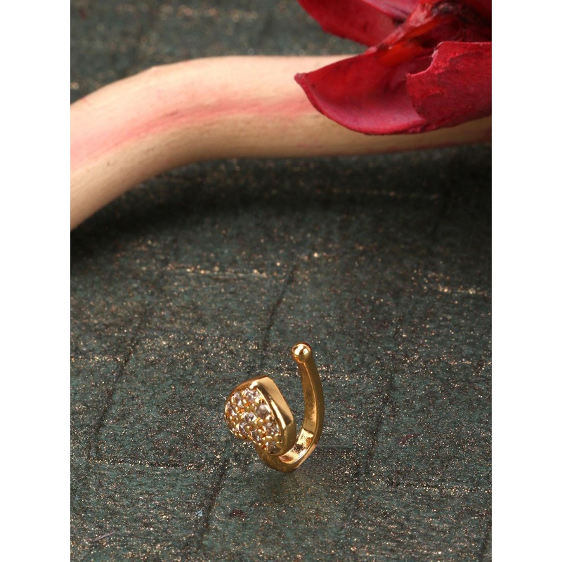 JEWELS GEHNA Gold-Plated & White CZ Studded Vilandi Traditional Nose Stud