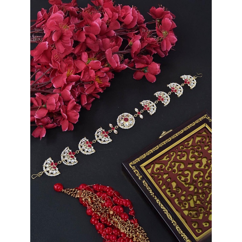 MEIRA JEWELLERY Gold-Plated Artificial Stones Studded Matha Patti Head Jewellery