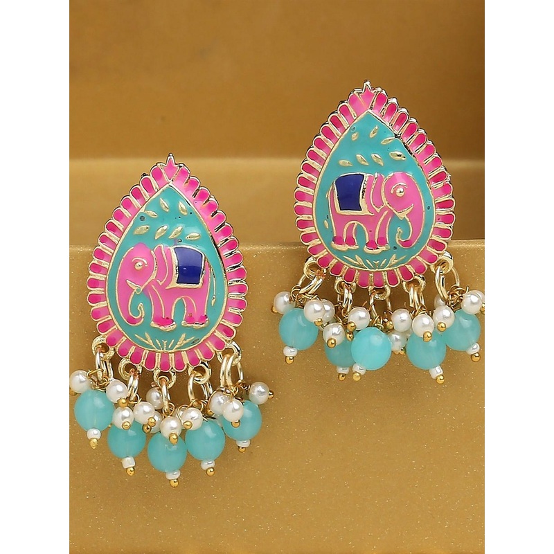 OOMPH Animal Shaped Meenakari Drop Earrings