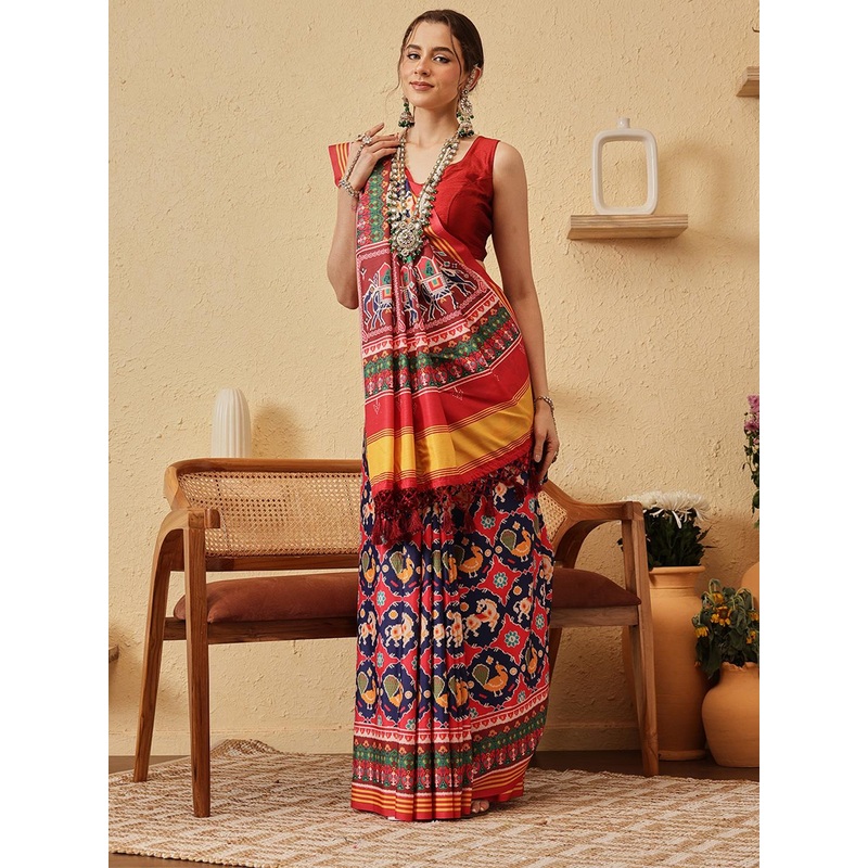 Silk Land Ethnic Motifs Print Striped Saree